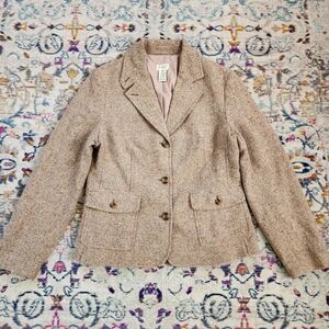 L.L. Bean, Womens Brown Tweed Lined Soft Warm Tailor Fit Blazer Jacket, s…